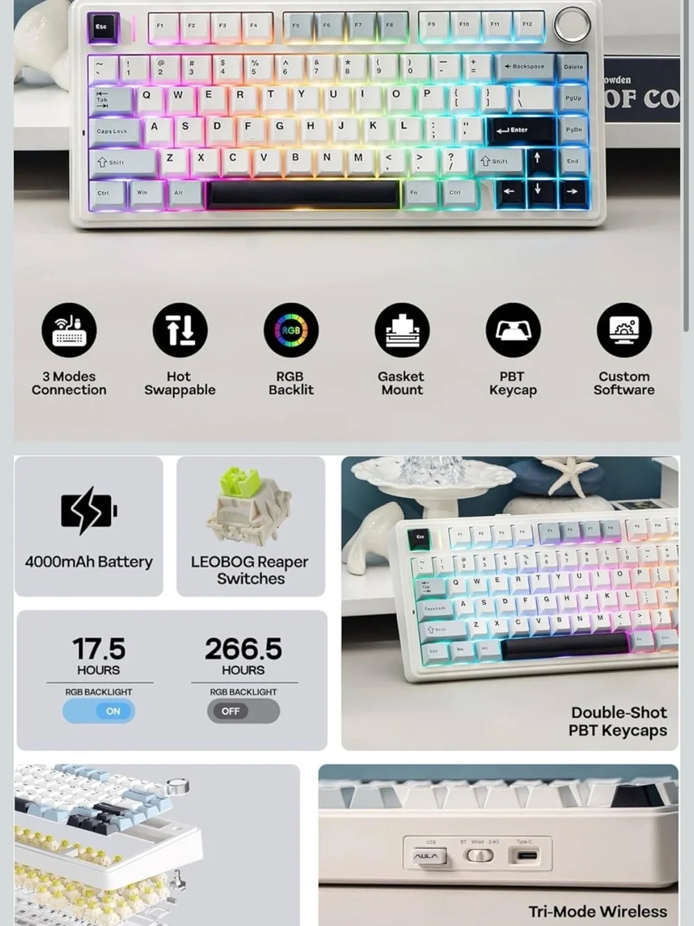 EPOMAKER x AULA F75 mechanical keyboard - Creamy sound, RGB, Hot-Swappable